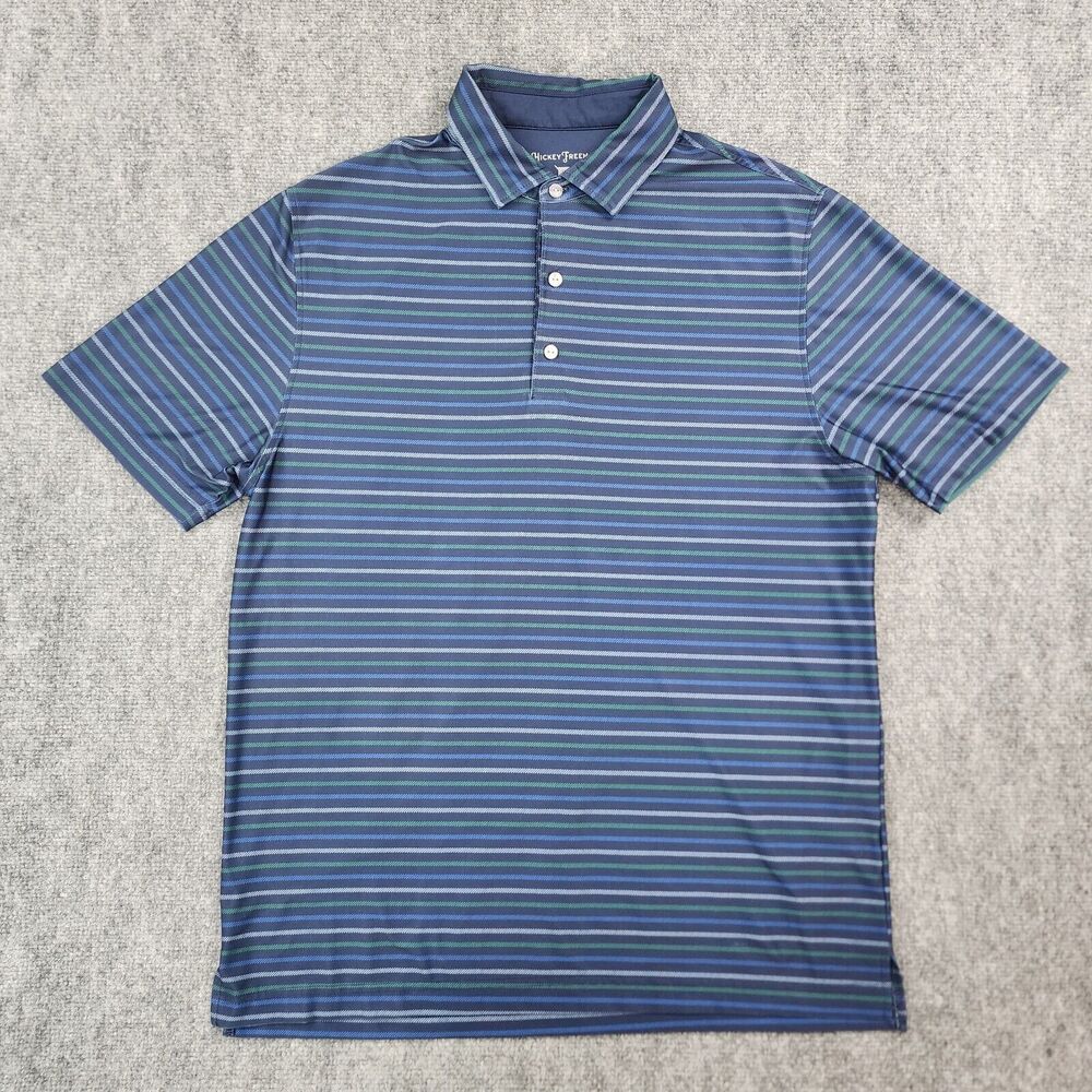 Hickey Freeman Shirt Mens Medium Blue Striped Polo Short Sleeve Performance Golf